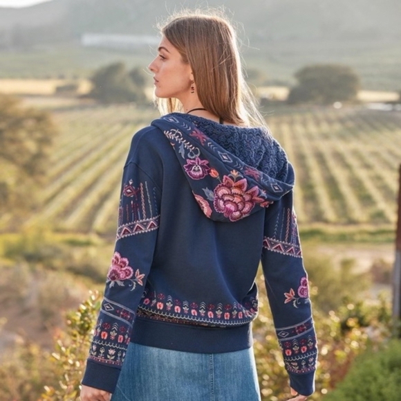 DRIFTWOOD Teddy Embroidered Floral Zip Up Hoodie - Picture 8 of 9